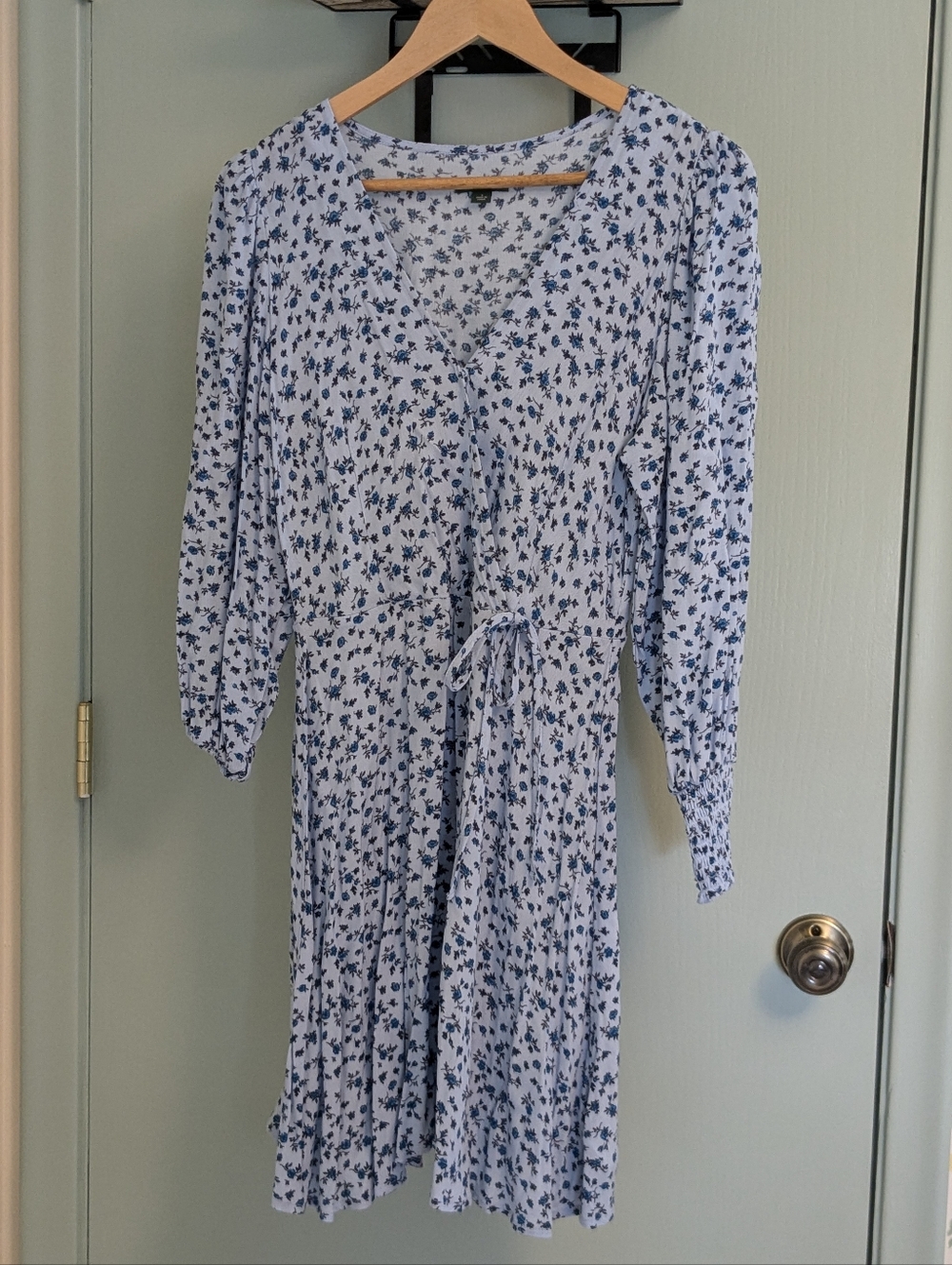 Wild fable Light Blue Floral Long-Sleeve V-Neck Dress